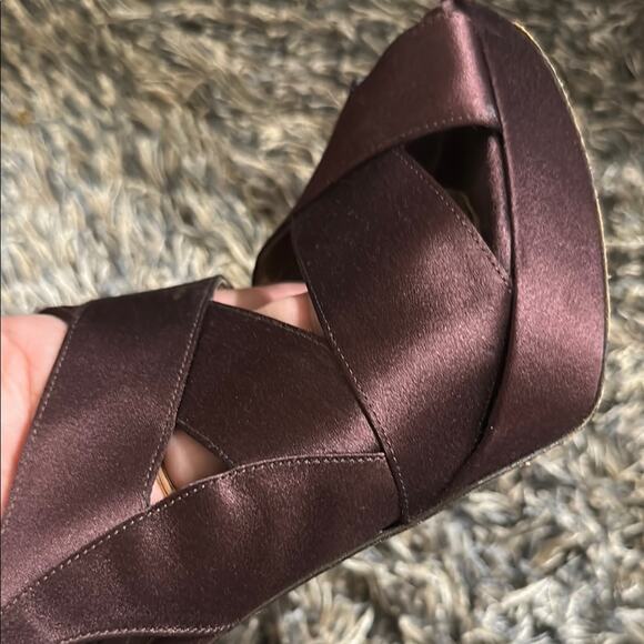 Marni Purple-Brown Satin Strappy Peep Toe Slingback Platform Sandals EU 38.5 - Picture 6 of 9